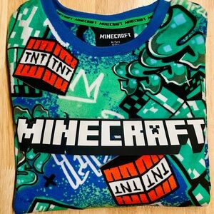 Fleece Minecraft Print Pajama Set with Green & Blue TNT Graphic Age 6-7